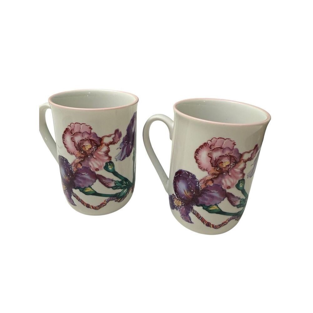 Set of 2 Gorgeous Royal Iris Potpourri Press coffee mug 1992 vintage